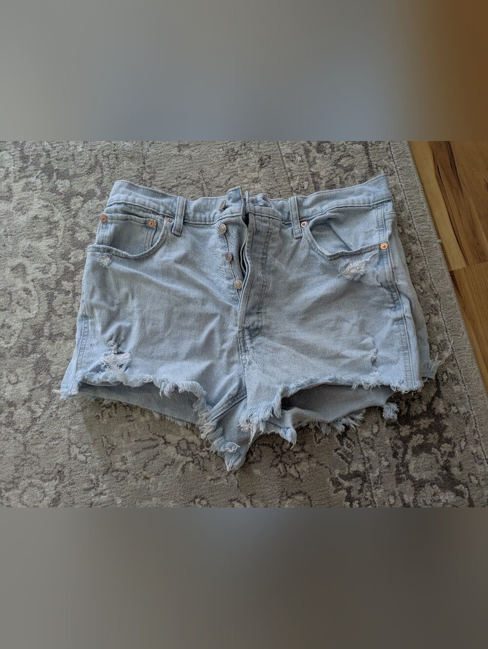 GAP Light Blue Distressed High-Waist Denim Shorts